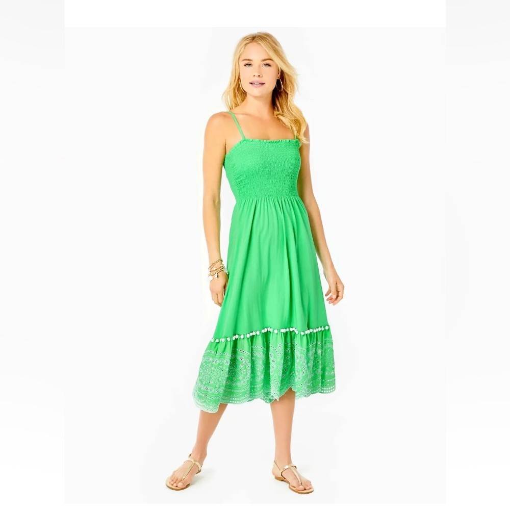 Lilly Pulitzer Women's Smocked Bodice Straps Jersey Cotton Modesto Midi Dress